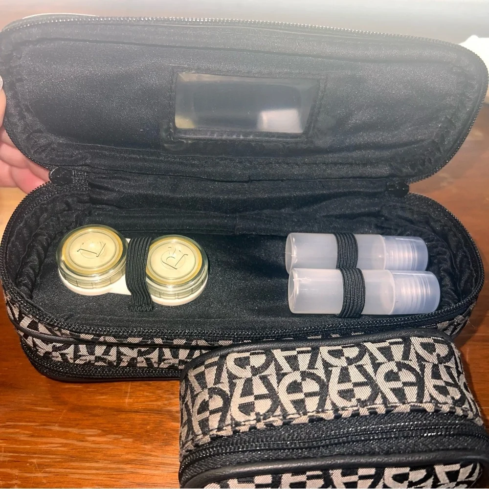 New Etienne Aigner Travel Contact Glasses Cases Zippered Accessory Purse Mirror